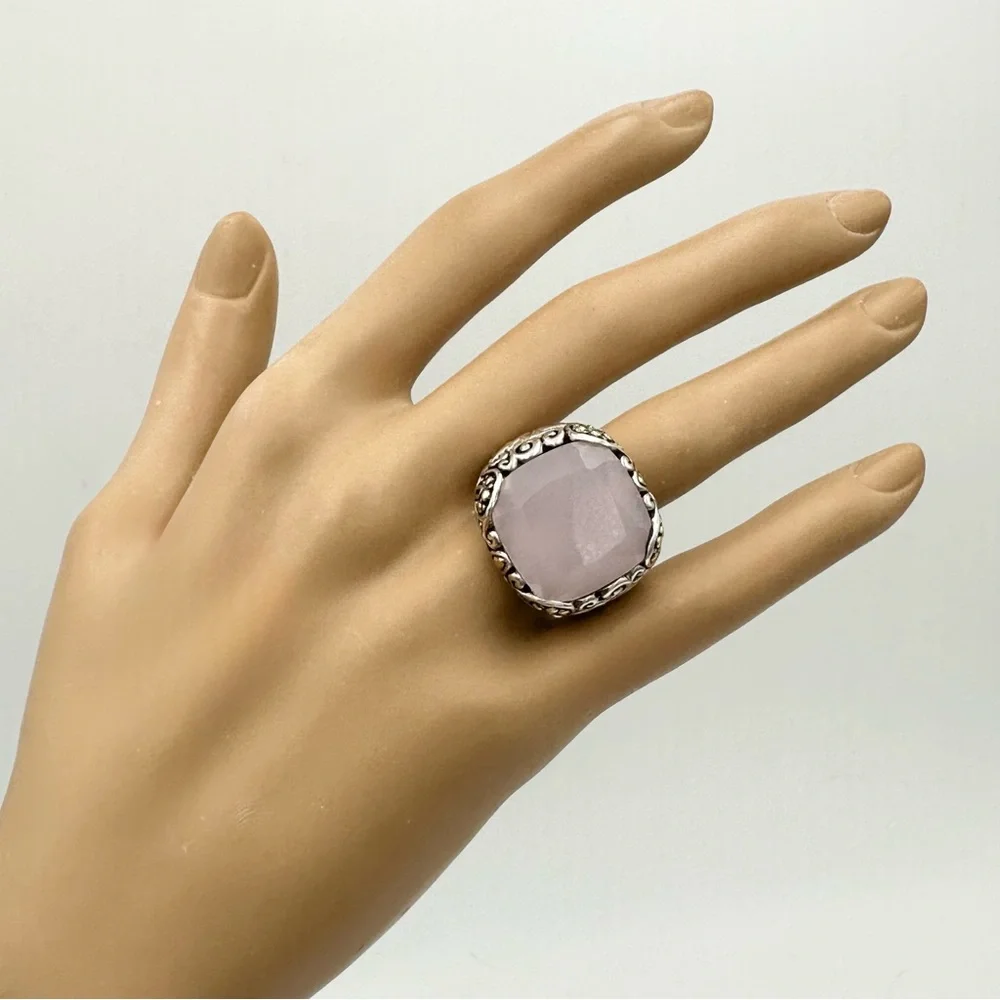 Robert Manse Bali Designs Bold Cushion Cut Pink Chalcedony Ring Size 7